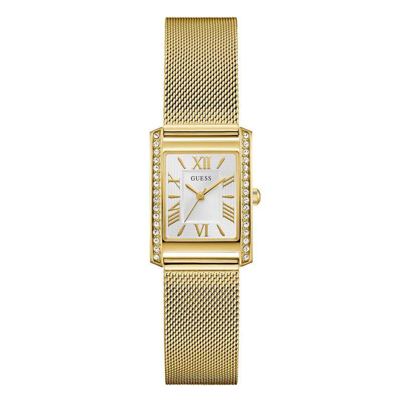 代购GUESS女士腕表防水日历夜光计时金色金属钢带镶钻商务约会