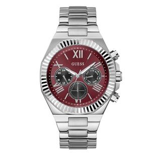 代购 GUESS女士腕表计时日期夜光防水钢带金属银色红色商务运动