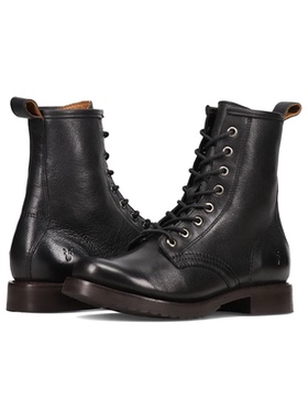 代购FRYE女士马丁靴透气缓震耐磨舒适系带圆头后跟拉环堆叠跟