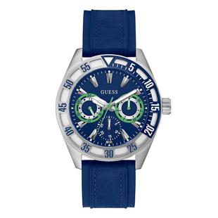 代购 GUESS女士腕表计时夜光日期多时区蓝色硅胶金属防水运动休闲