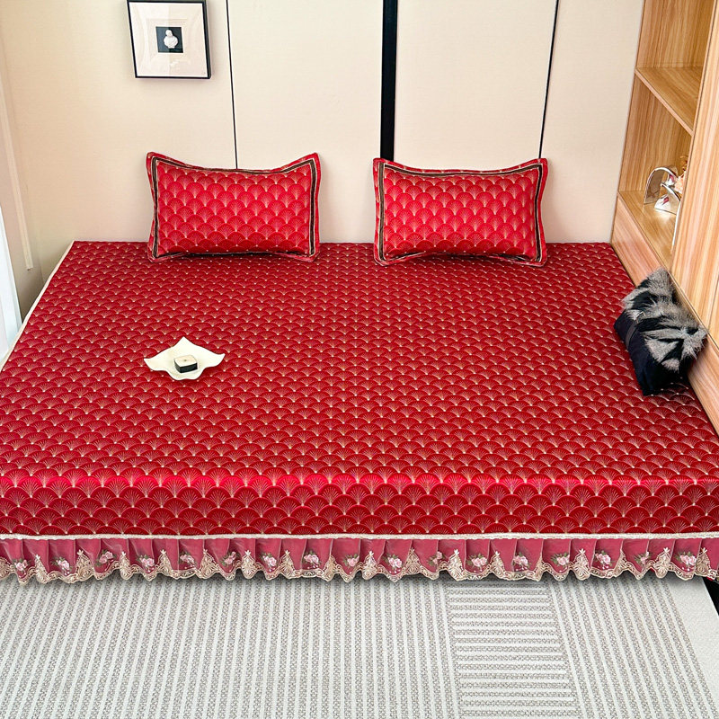 榻榻米床盖夹棉加厚防滑东北炕盖一面裙边家用农村土炕床单大炕垫