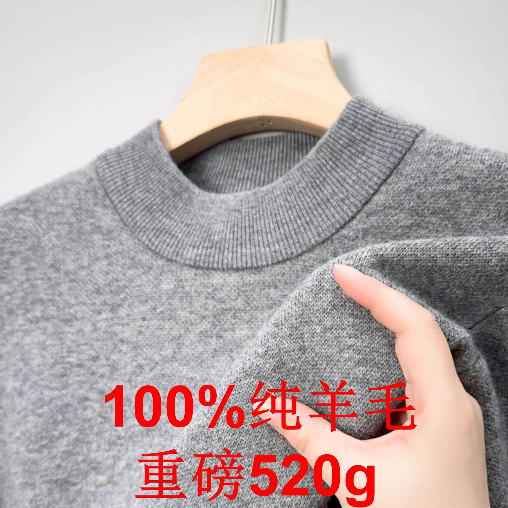 濮院冬季纯色男士中青年重磅毛衣男士加厚100纯羊毛衫半高领男装