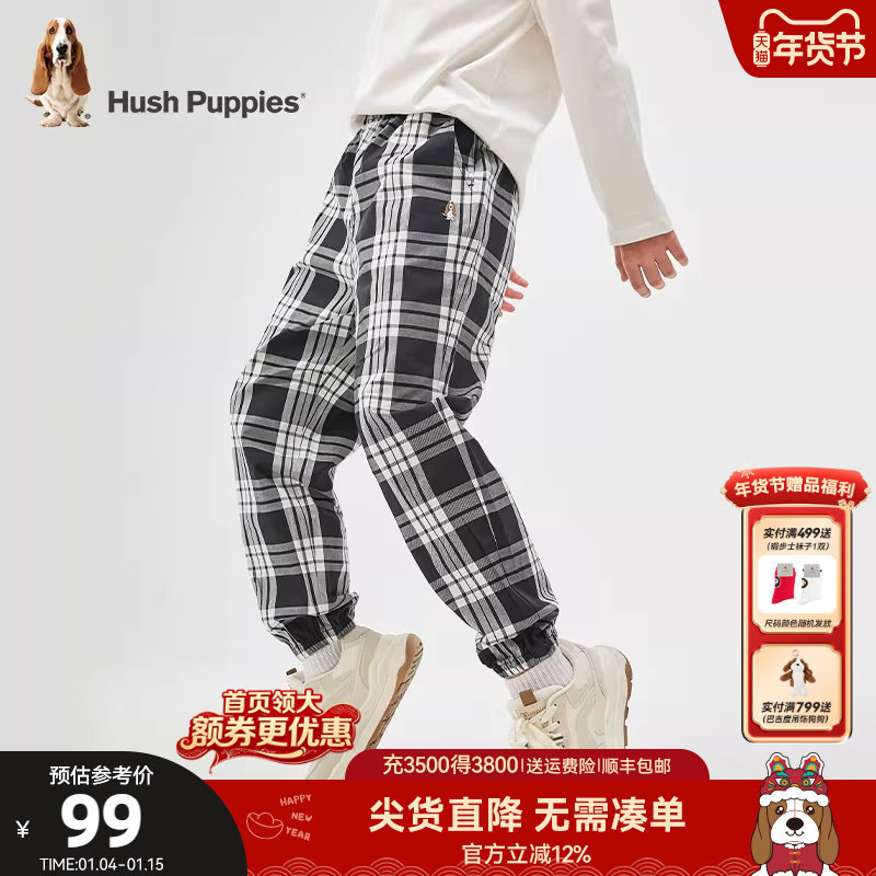 暇步士童装儿童休闲裤子秋季新款男童运动格子女童宽松百搭长裤