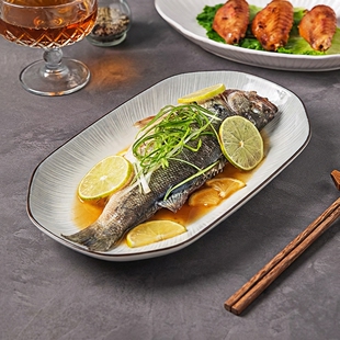 2026新款鱼盘家用蒸鱼专用盘子高级感陶瓷鱼盘子大号釉下彩鱼碟