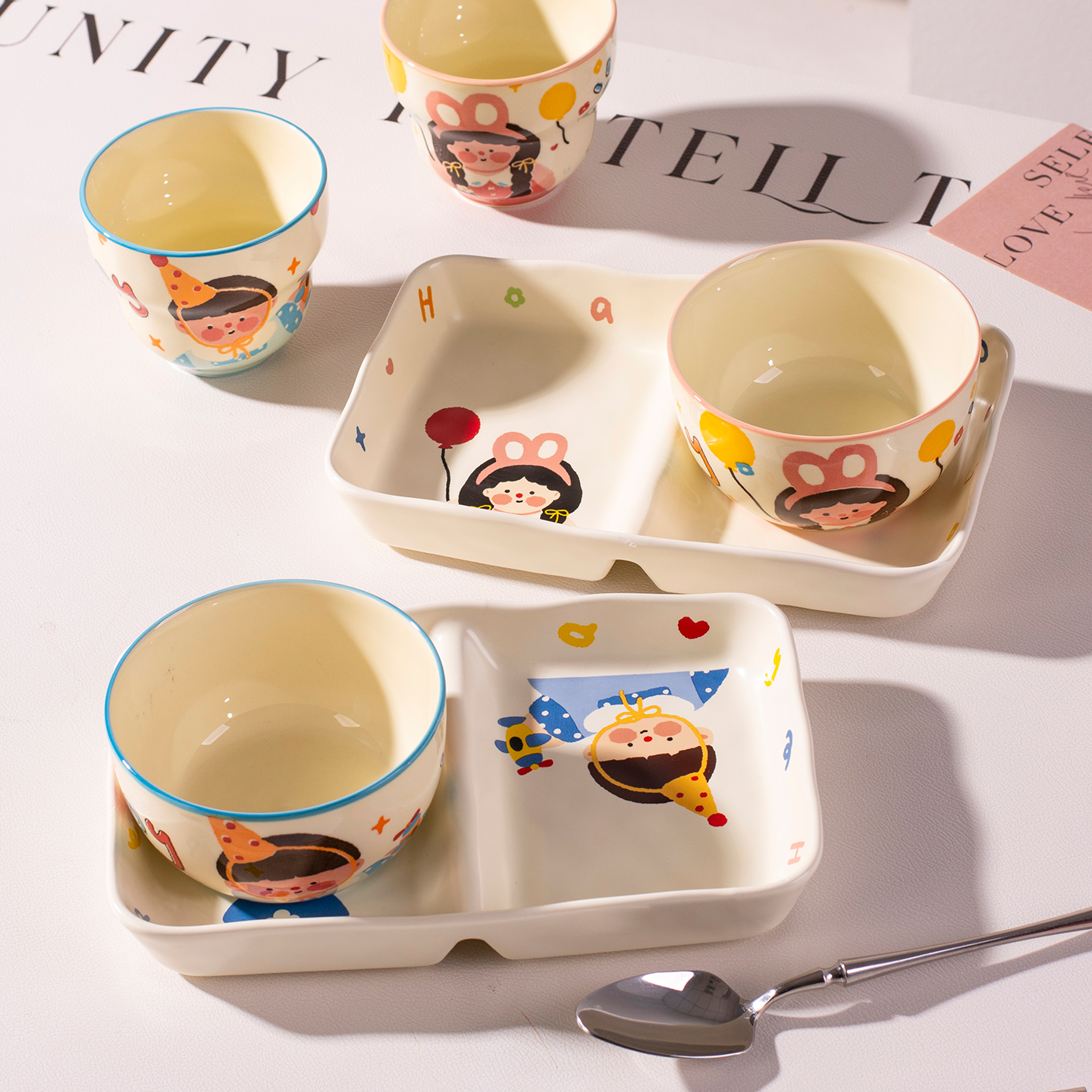 一家三口陶瓷分格餐盘儿童餐具