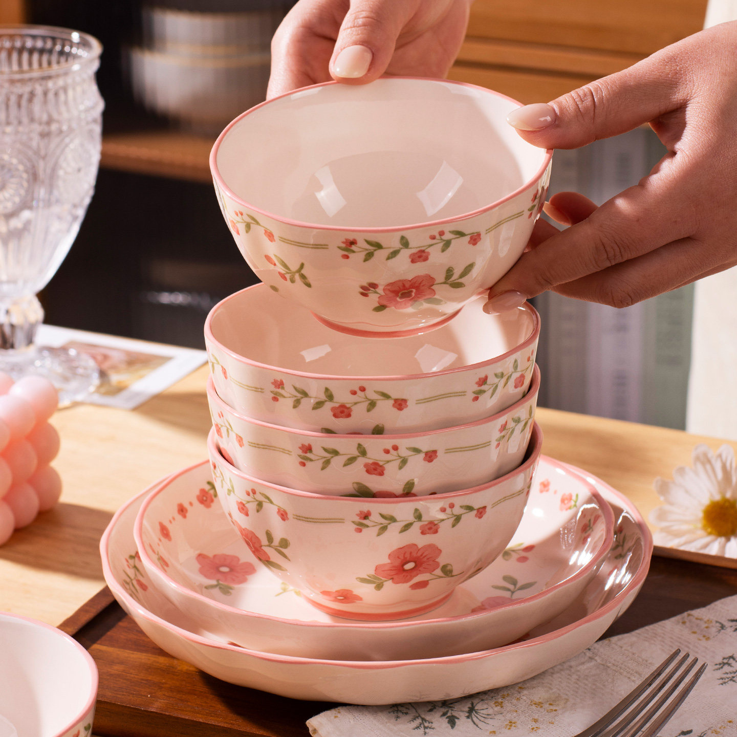 高颜值漂亮的饭碗釉下彩陶瓷家用2025新款特别好看米饭碗个人专用,餐饮具,碗,淘宝优惠券,粉丝福利购,淘宝优惠卷