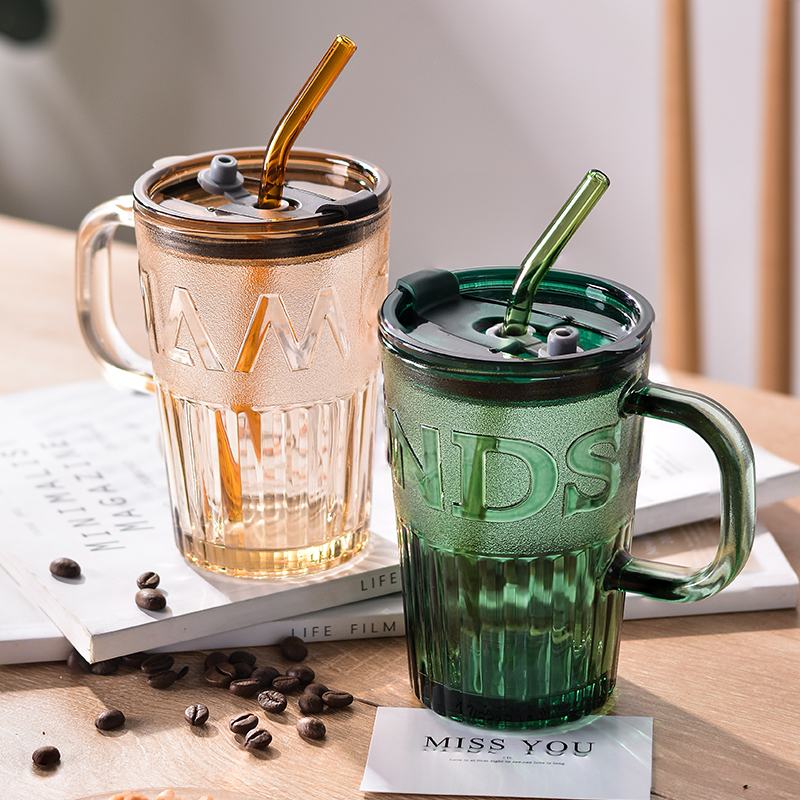 ins吸管玻璃杯高颜值带盖水杯