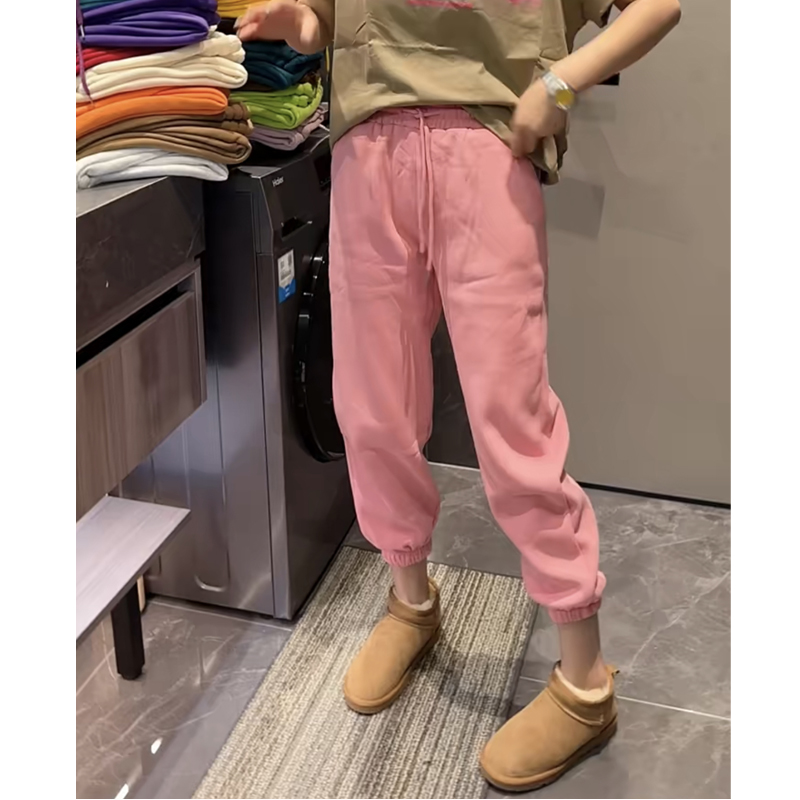 欧货春秋新款彩色卫裤女松紧腰宽松百搭哈伦裤休闲糖果色九分裤潮