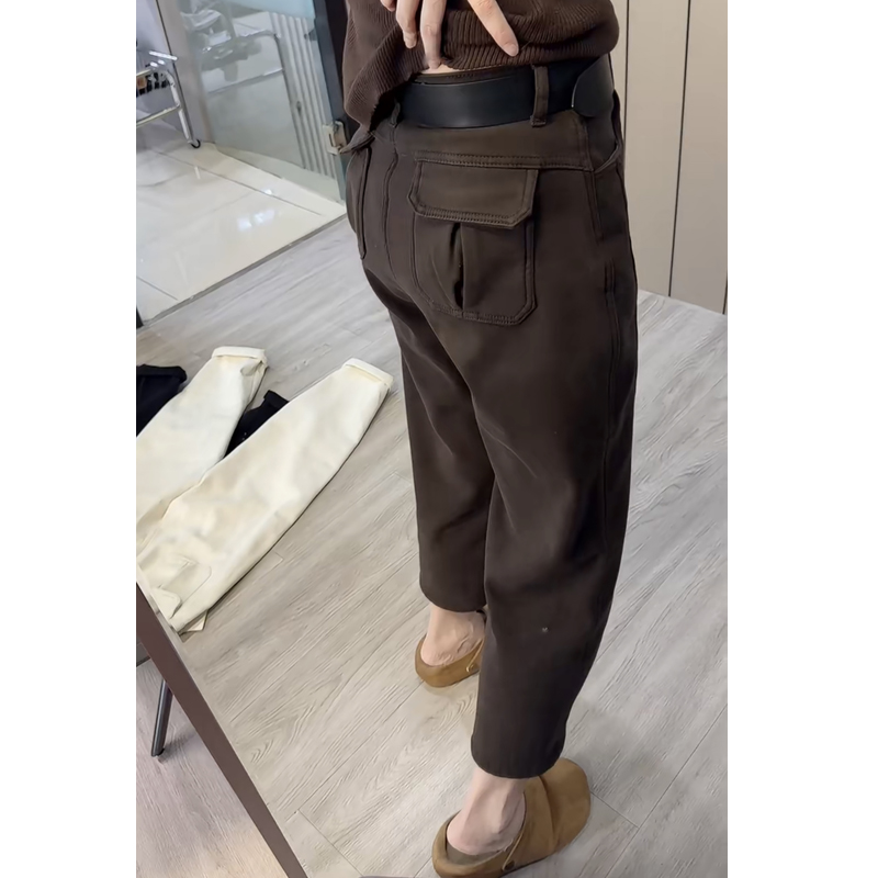 后兜直筒牛仔裤九分哈伦老爹裤