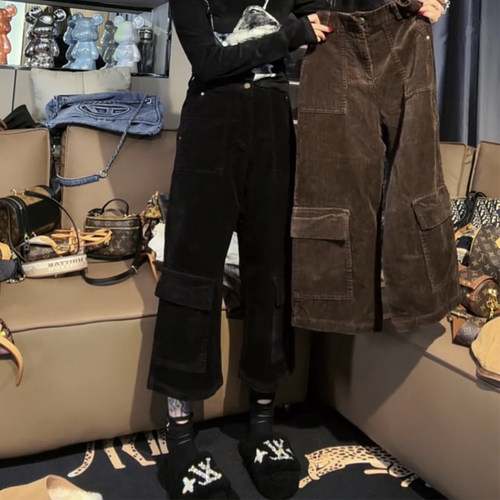 街头中高腰灯芯绒七分直筒