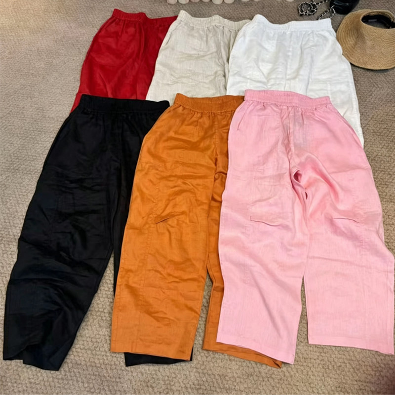 欧货夏季新款老钱风休闲直筒裤女宽松百搭显瘦糖果色九分阔腿裤子