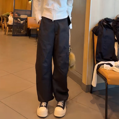 机能风黑色直筒休闲裤女九分裤