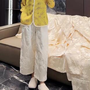 欧货2026春秋新款时尚提花阔腿裤女高腰显瘦直筒裤百搭休闲九分裤