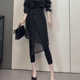 小脚裤 女欧货不规则裙摆黑色显瘦弹力时尚 拼纱围裙裤 2026春秋新款