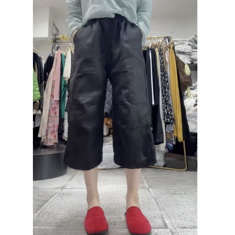 2025春夏新款麻料直筒裤女宽松百搭显瘦香蕉弯刀裤透气舒适七分裤