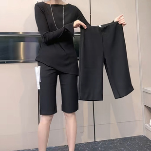 韩版黑色直筒休闲短裤女高腰显瘦宽松五分裤夏季薄款时尚打底短裤