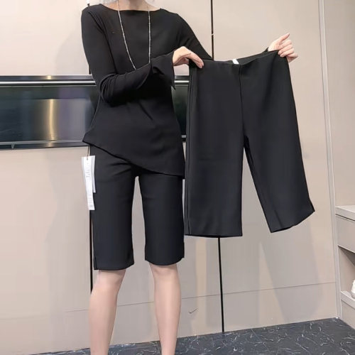 韩版黑色直筒休闲短裤女高腰显瘦宽松五分裤夏季薄款时尚打底短裤