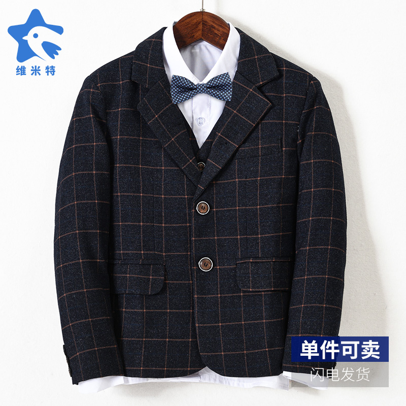 花童礼服男童西服格子套装儿童男孩主持人钢琴节目表演出服西装