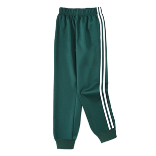 儿童运动裤校服男童女中小学生墨绿色一道二两三条杠粗束脚小加绒