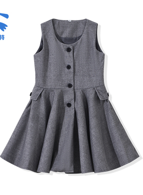 连衣裙儿童装女童装背心裙节目表演出服礼服校服连身裙子灰色