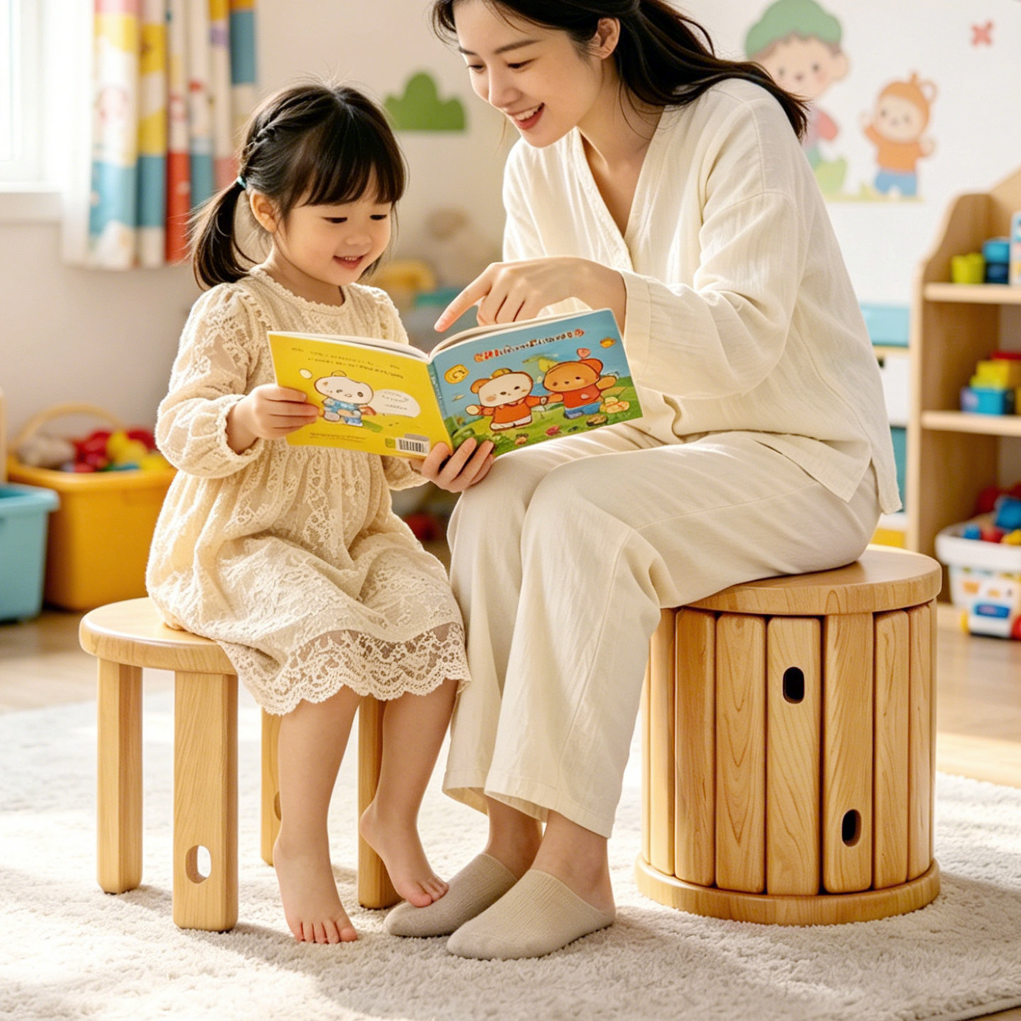 实木小凳子家用矮凳儿童椅带滑轮收纳叠叠凳万向轮板凳可叠放凳子
