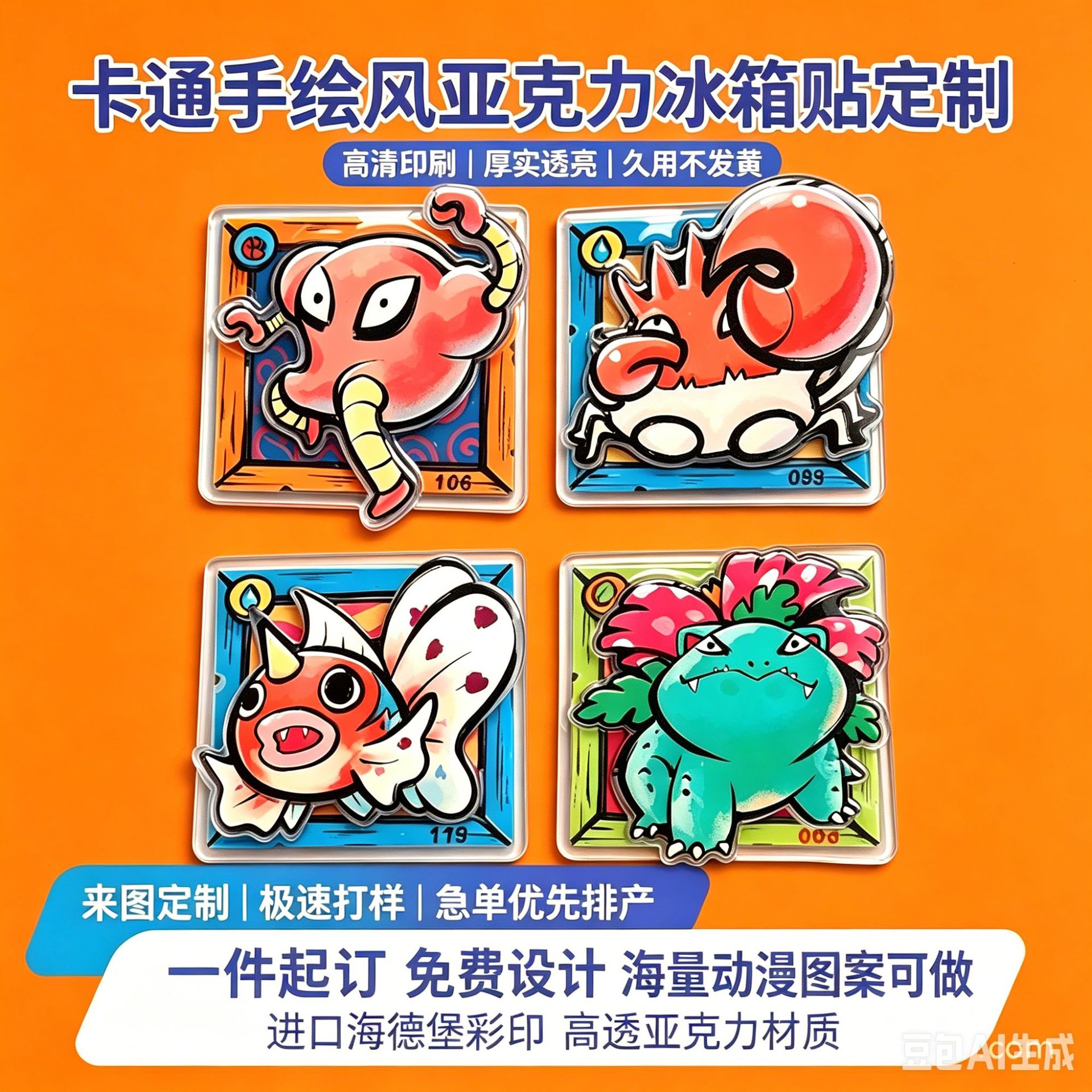 亚克力立体冰箱贴定制卡通可爱动漫diy个性创意磁吸冰箱贴定做