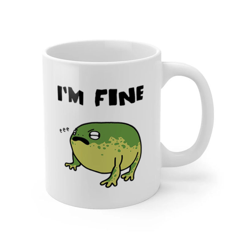 I_M FINE FROG 青蛙马克杯水杯杯子美式咖啡杯我很好杯保温冬礼物