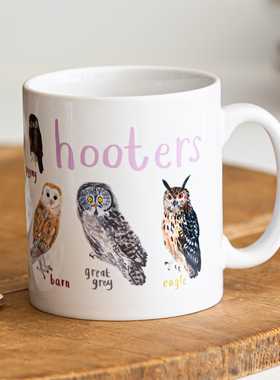 Hooters 猫头鹰鸟类杯小鸟杯陶瓷马克杯水杯创意图案杯咖啡杯