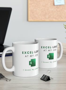 Excel-lent at My JobExcel杯办公室水杯英文文字创意陶瓷马克杯