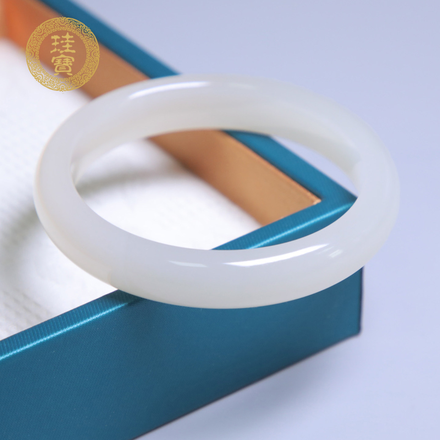 珪宝55.5mm藕粉宽条手镯女款和田玉镯子天然玉石带证书送妈妈礼物