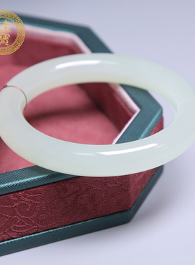 珪宝和田玉白玉胖圆条手镯55mm