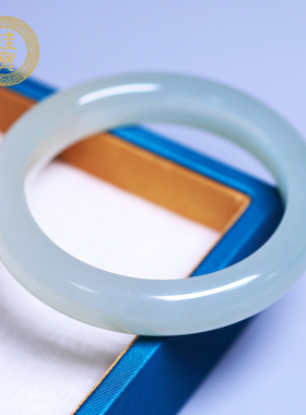 珪宝和田玉白冰晴宽条手镯女57mm