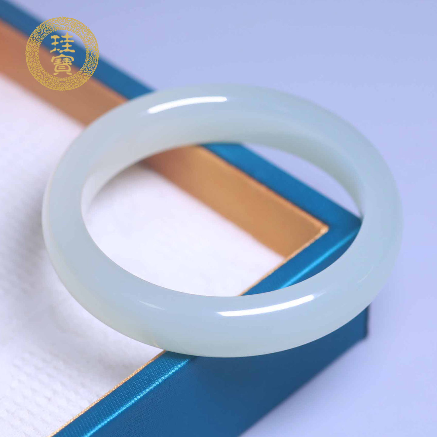 珪宝和田玉晴水宽条手镯女士55mm