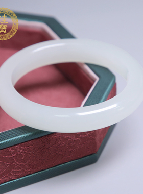 珪宝56.2mm和田玉羊脂玉宽条手镯女款玉镯子天然送女生带证书841A