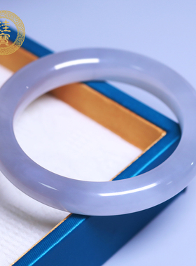 珪宝59mm和田玉冰烟紫宽条手镯女款玉镯子天然玉石带证书礼物2A60