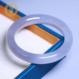 珪宝59mm和田玉冰烟紫宽条手镯女款玉镯子天然玉石带证书礼物2A60