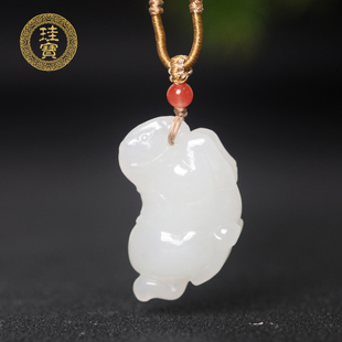 珪宝和田玉羊脂玉生肖马吊坠男女款唐马玉坠玉项链天然玉石带证书