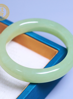 53mm和田玉黄玉宽条手镯女带证书