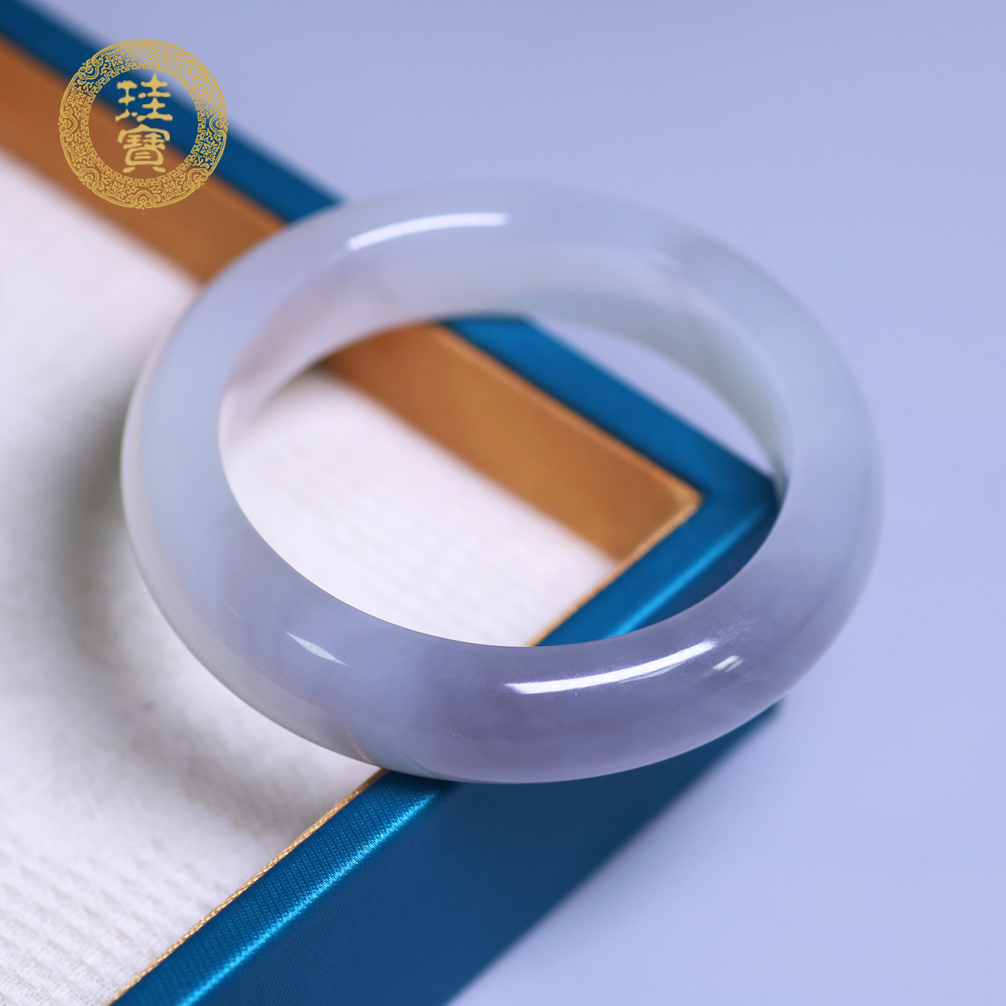 珪宝和田玉高冰烟紫宽条手镯50mm