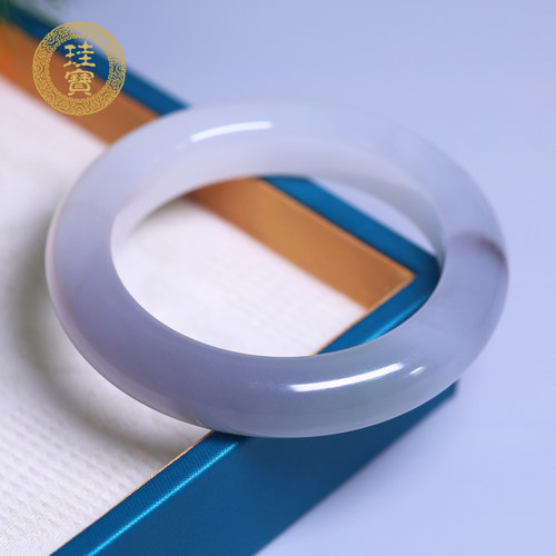 珪宝和田玉冰烟紫宽条手镯女58mm