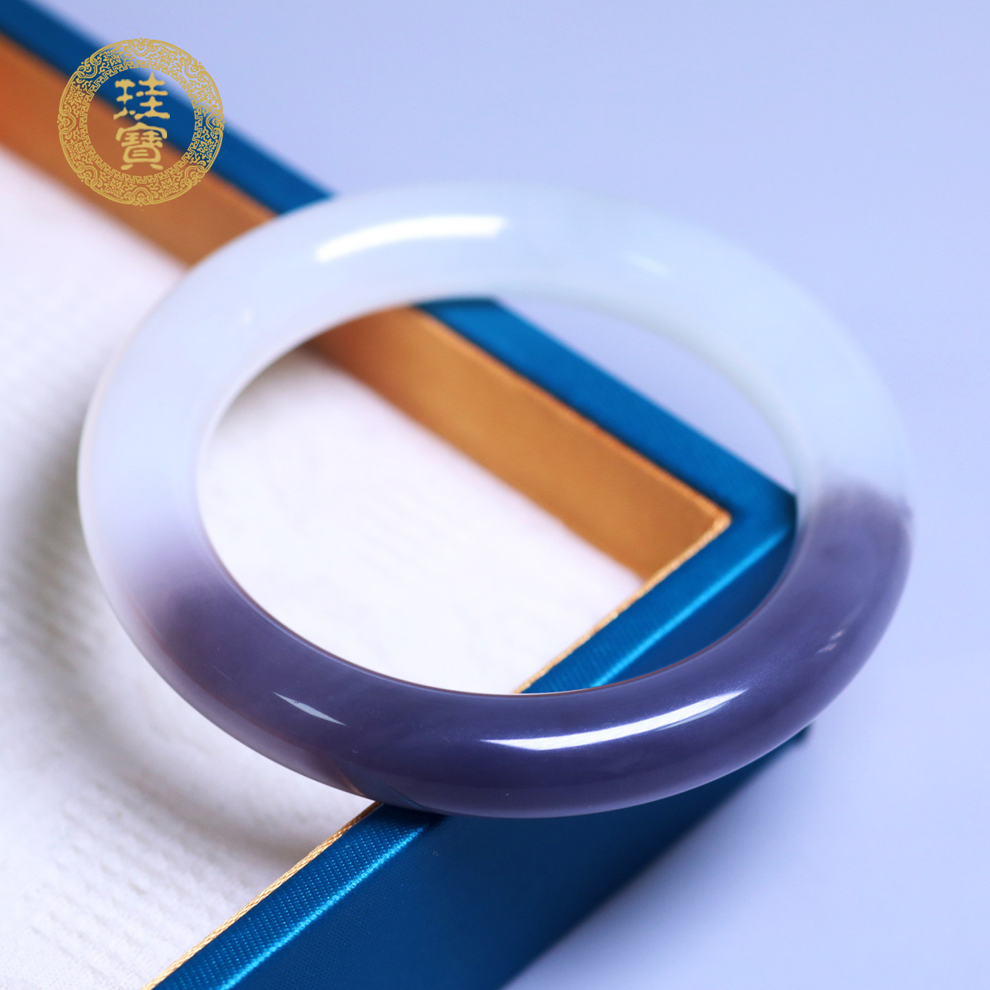 珪宝和田玉冰烟紫圆条手镯55.5mm