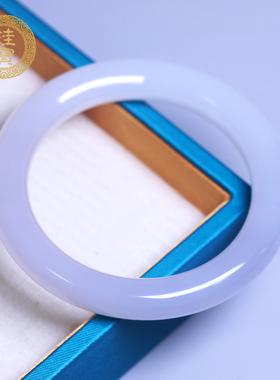 珪宝59.2mm和田玉高冰浅烟紫圆条手镯女士美人条玉镯子带证书2460