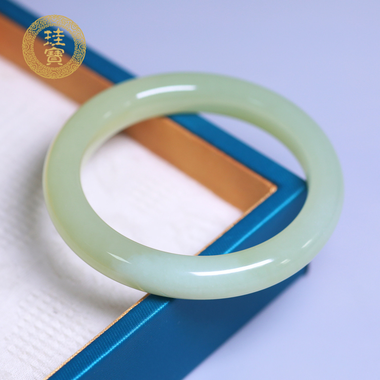珪宝和田玉黄玉宽条手镯女53.6mm