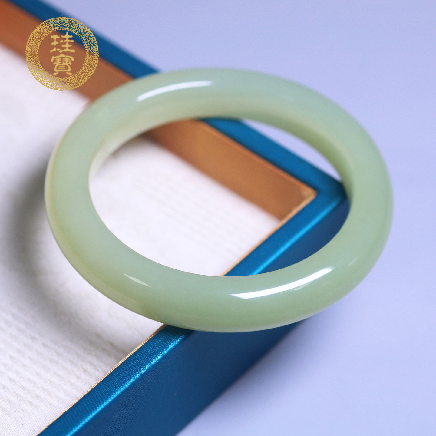 珪宝和田玉黄玉宽条手镯女56.3mm