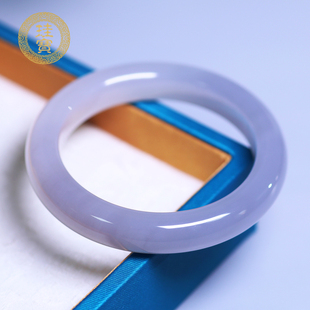 珪宝55.6mm和田玉冰烟紫宽条手镯女款玉镯子天然玉石带证书1060