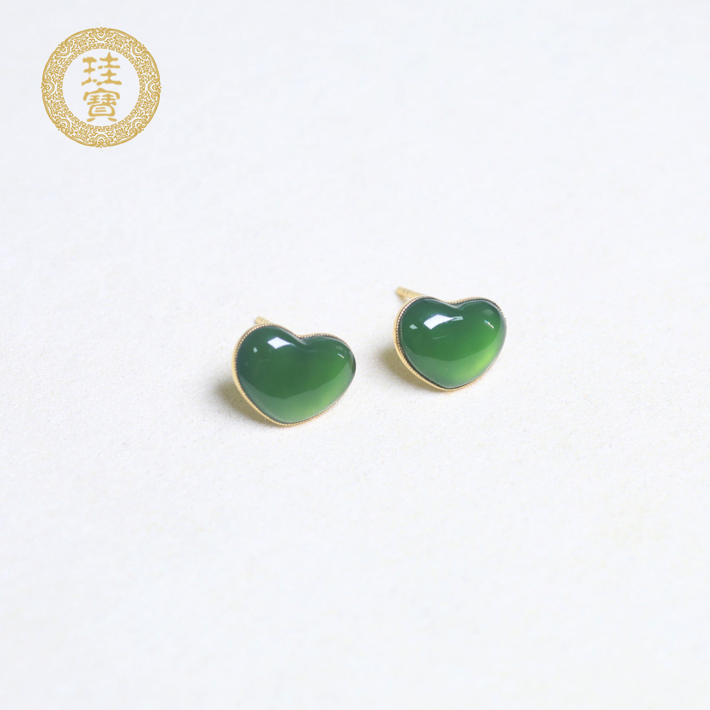 珪宝和田玉碧玉18K金镶冰底爱心耳钉女士小众设计耳饰天然带证书,珠宝/钻石/翡翠,耳饰,淘宝优惠券,粉丝福利购,淘宝优惠卷