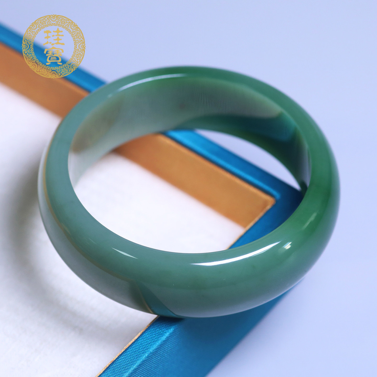 珪宝58.6mm和田玉碧玉宽版手镯女款轮胎镯玉镯子宽20mm天然带证书