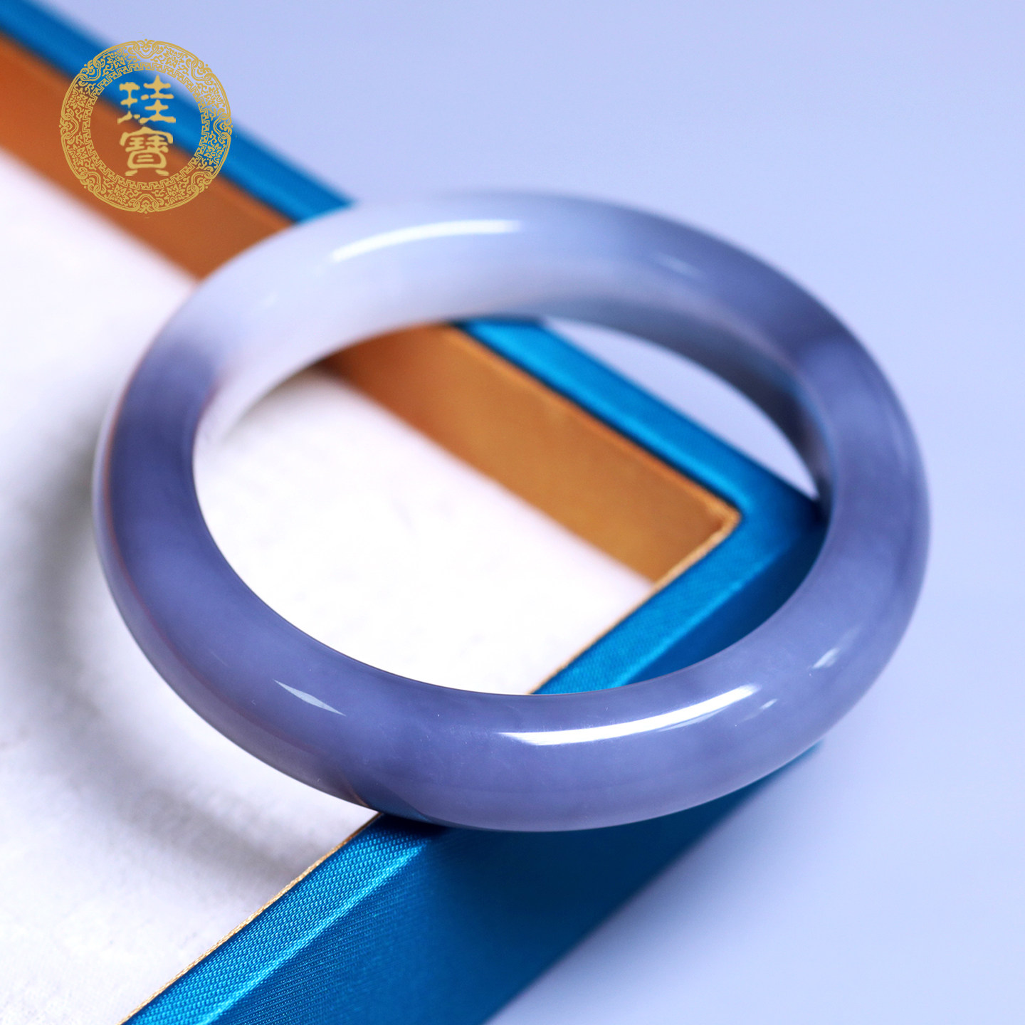 珪宝和田玉冰烟紫宽条手镯55.8mm