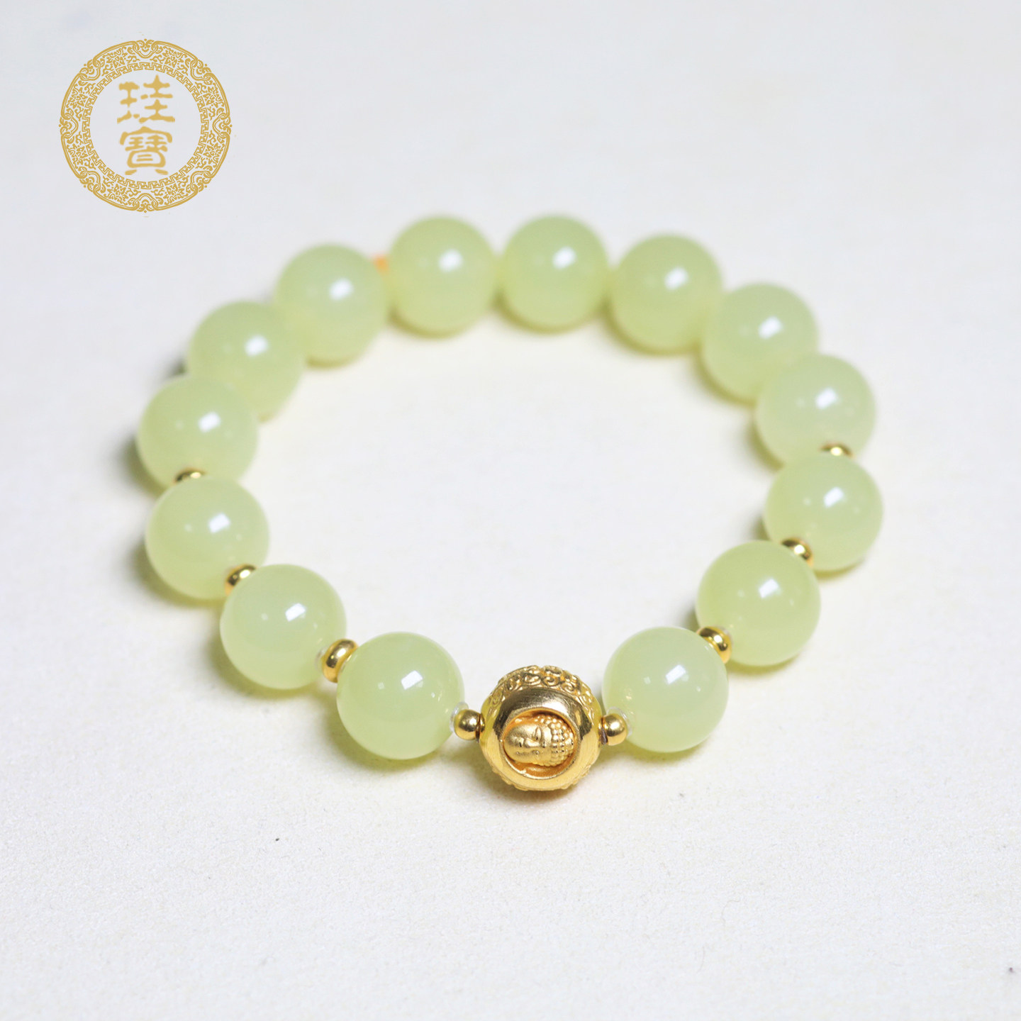 珪宝和田玉黄玉圆珠手串直径12mm