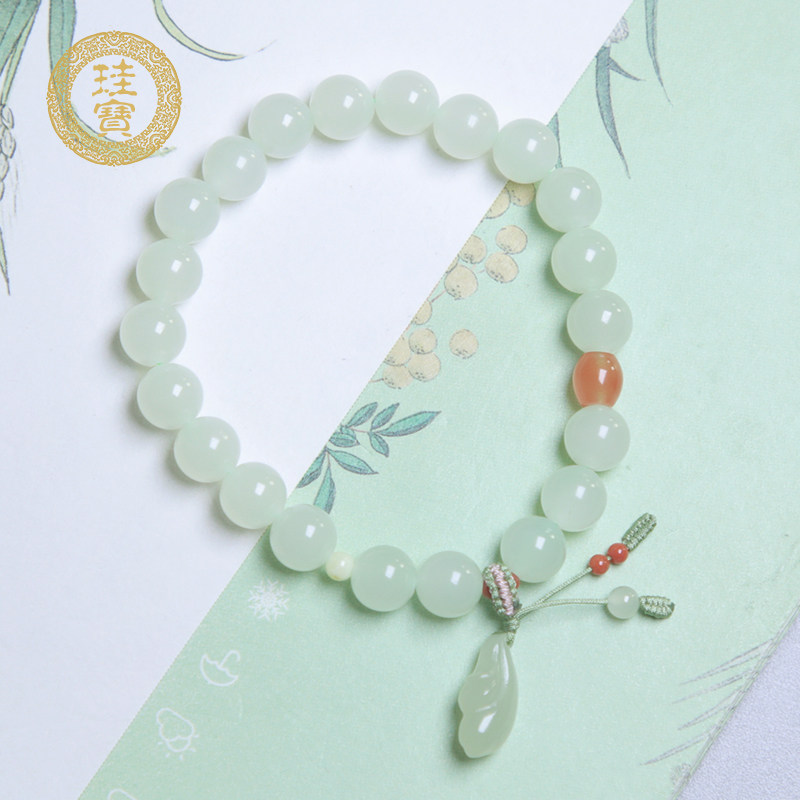珪宝和田玉青白玉冰底圆珠手链女款天然玉石手串直径8mm玉器手饰